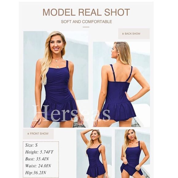 Herseas Vintage Ruched Padded Push up One Piece Swimsuits Tummy Control NWOT - Picture 4 of 11